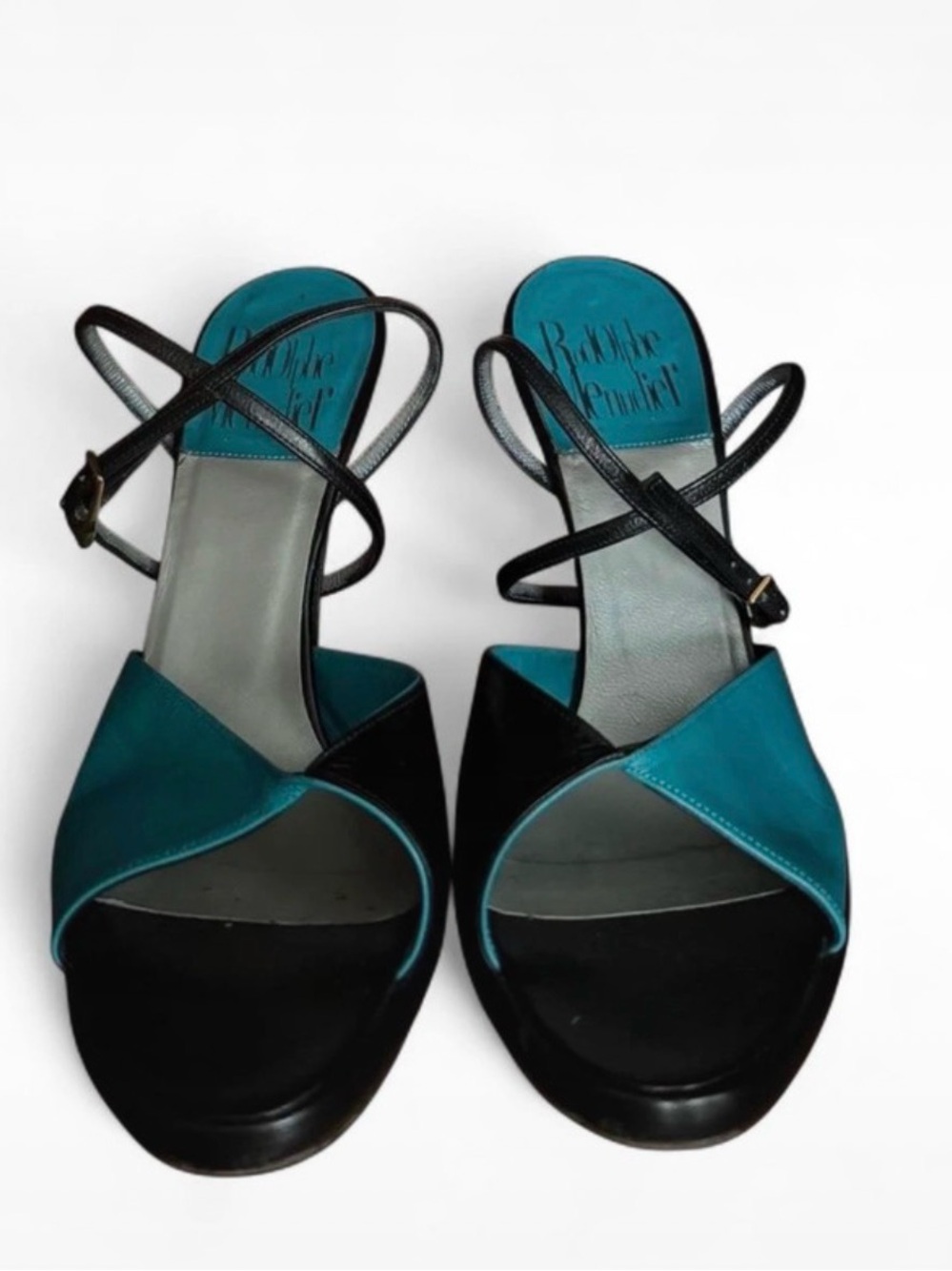 Women’s Vintahe Teal and Black Strappy Leather Heels